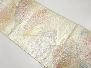 佐賀錦洗面に牡丹・桜・杜若模様織出し全通袋帯